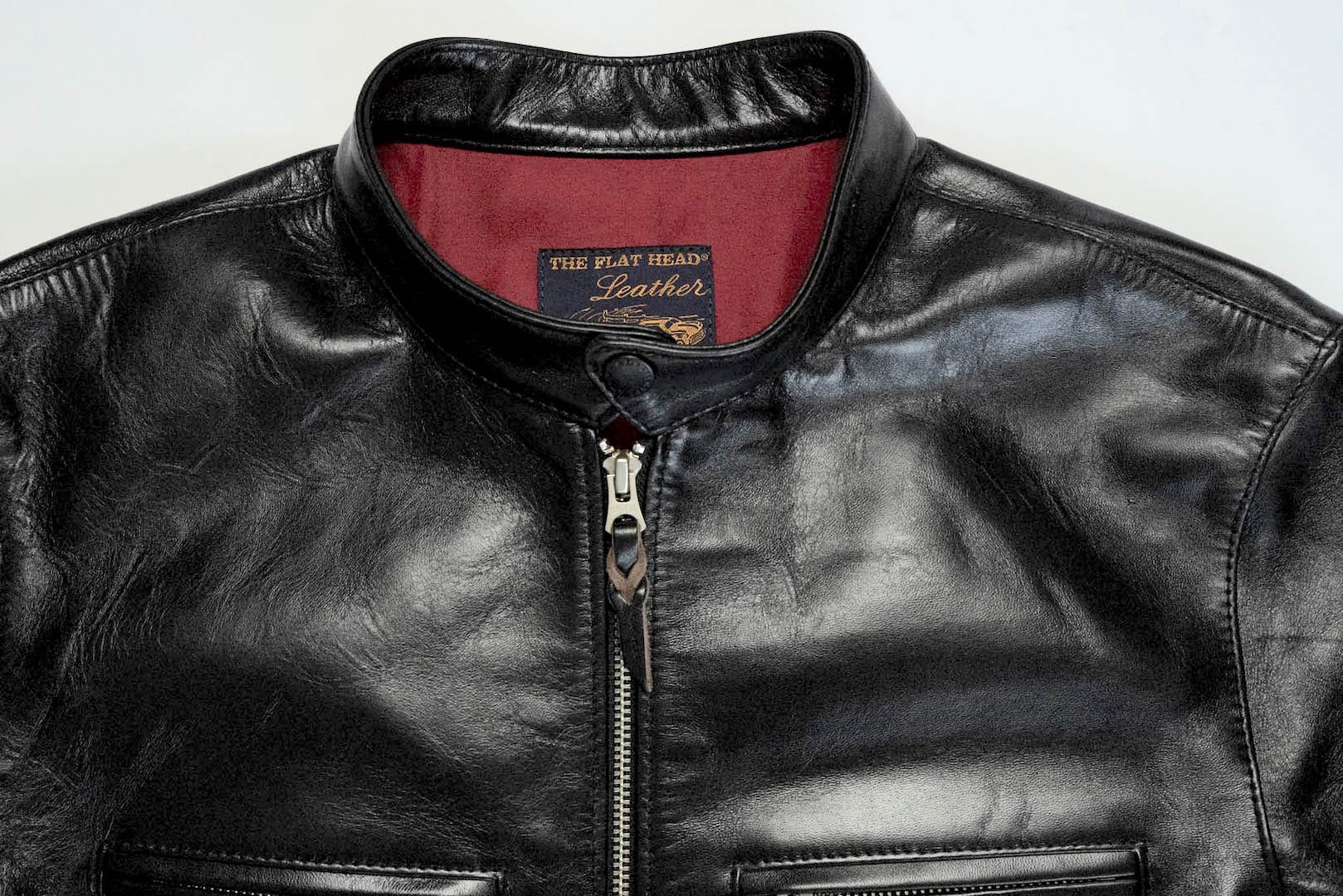 The Flat Head 'Ultimate' Horsehide Stand Collar Single Riders Jacket (Black Tea-Cored)