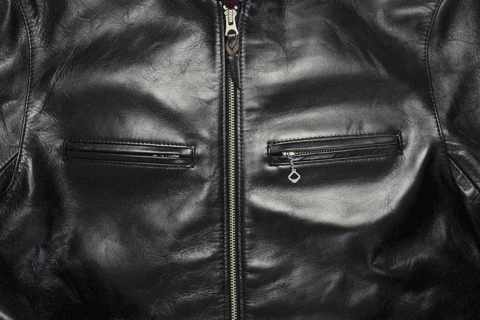 The Flat Head 'Ultimate' Horsehide Stand Collar Single Riders Jacket (Black Tea-Cored)