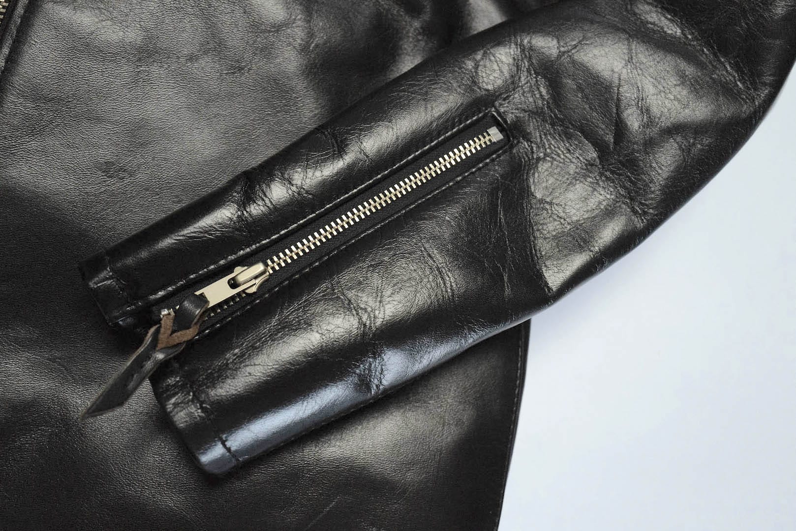 The Flat Head 'Ultimate' Horsehide Stand Collar Single Riders Jacket (Black Tea-Cored)