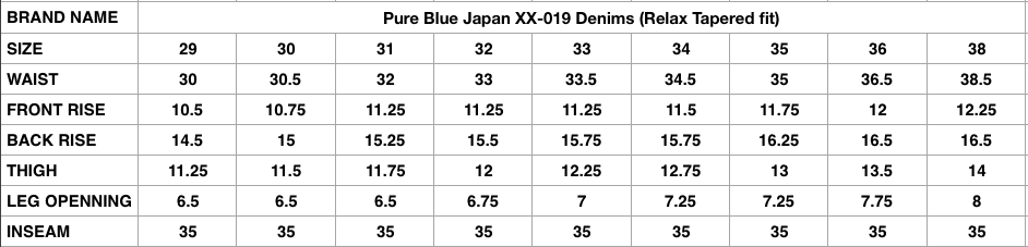 Pure Blue Japan 14oz XX-019 Denim (Relax Tapered Fit)