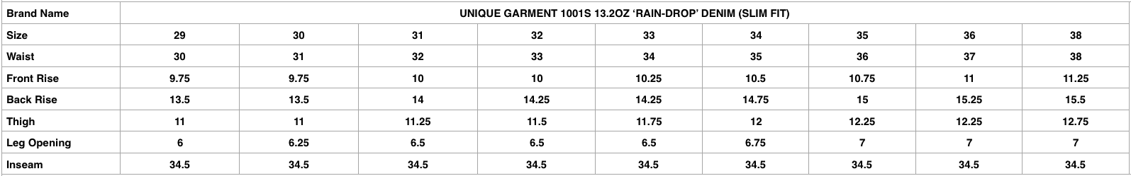 Unique Garment 1001S 13.2oz 'RAIN-DROP' Denim (Slim fit)