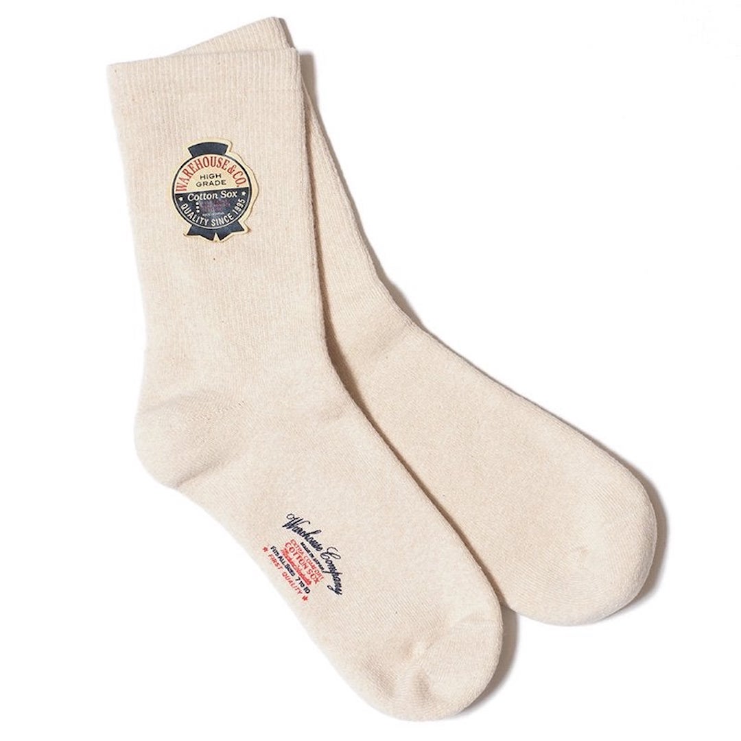 WAREHOUSE 'COTTON PILE' LONG SOCKS (NATURAL)