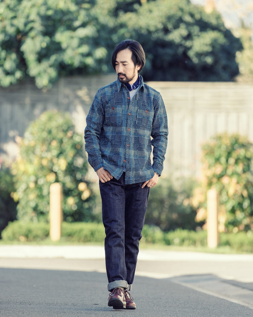 STUDIO D'ARTISAN 12OZ INDIGO NORAGI SASHIKO WORKSHIRT