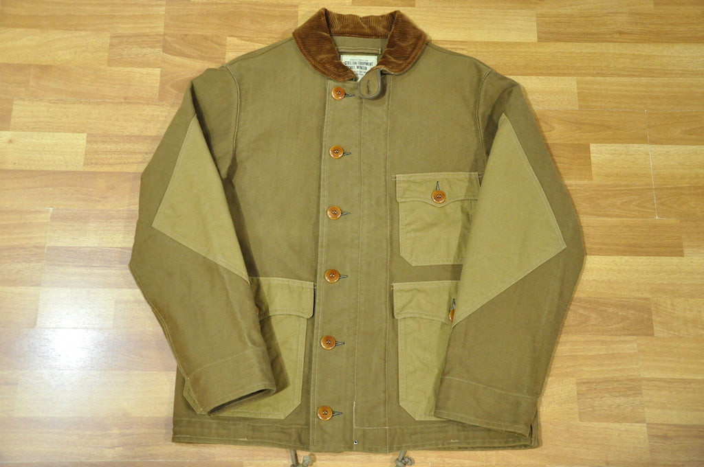 Freewheelers “Burnham” Medium Weight Moleskin Engineer Coat (Khaki X Tan)