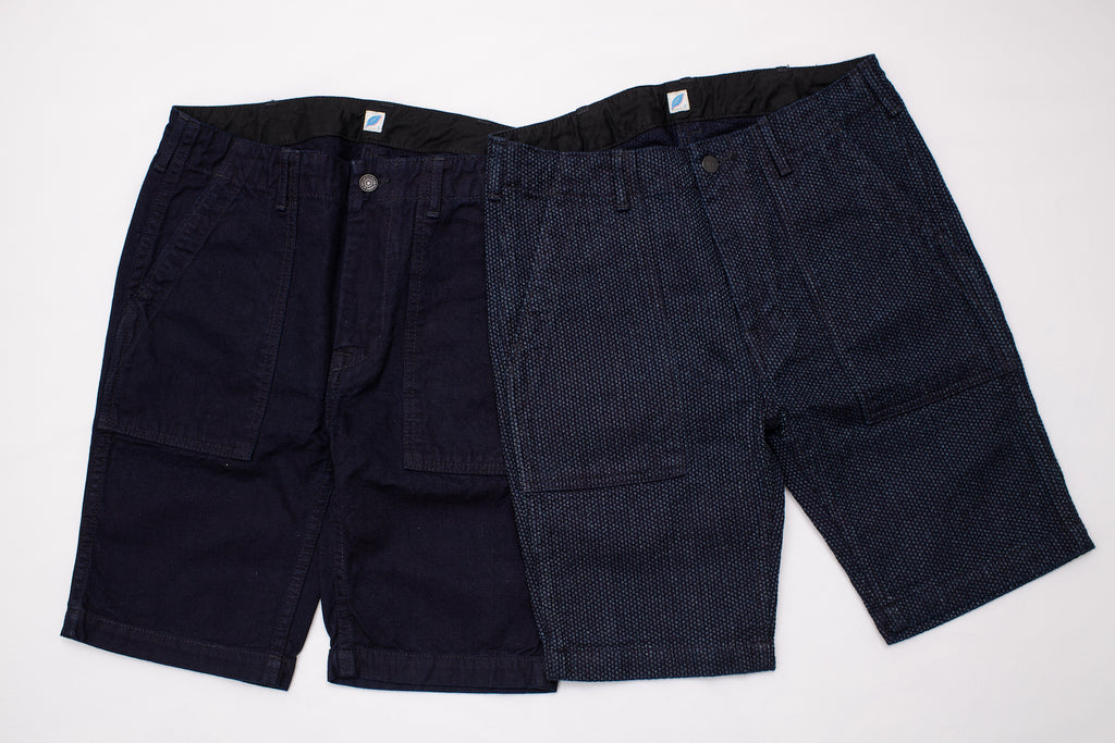 PURE BLUE JAPAN 12OZ DUCK/SASHIKO BAKER SHORTS