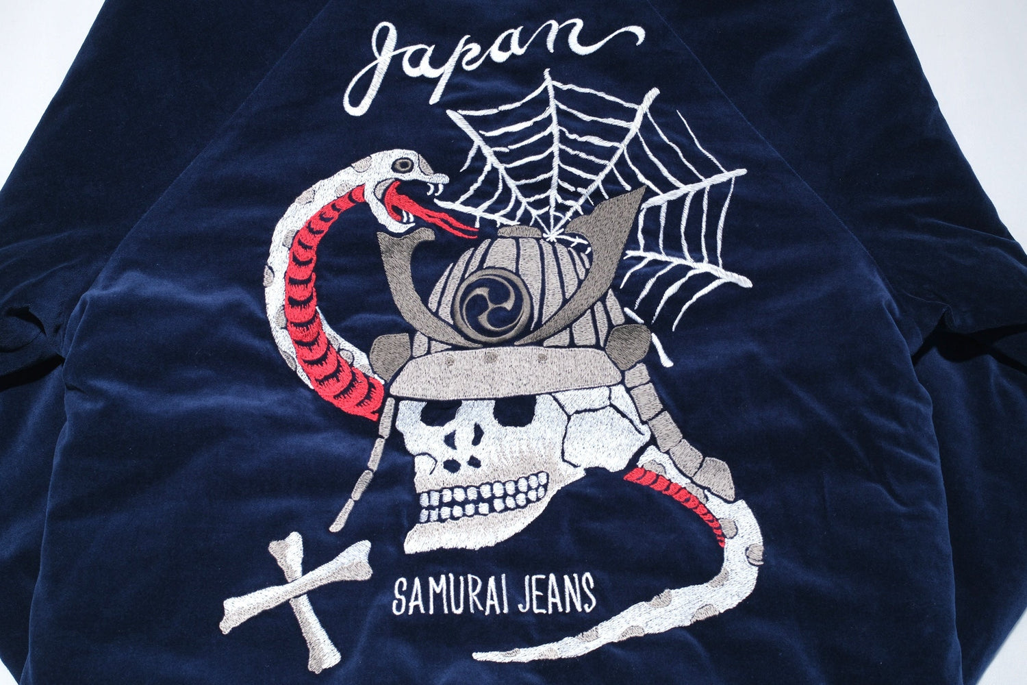 Samurai Natural Indigo Dyed Velveteen "Shadow Shogun" Sukajan Jacket