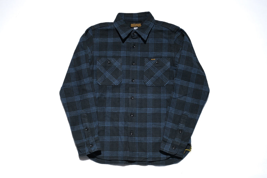 Iron Heart Ultra-Heavyweight "Slubby" Flannel Classic Check Work Shirt (Sumi Black)