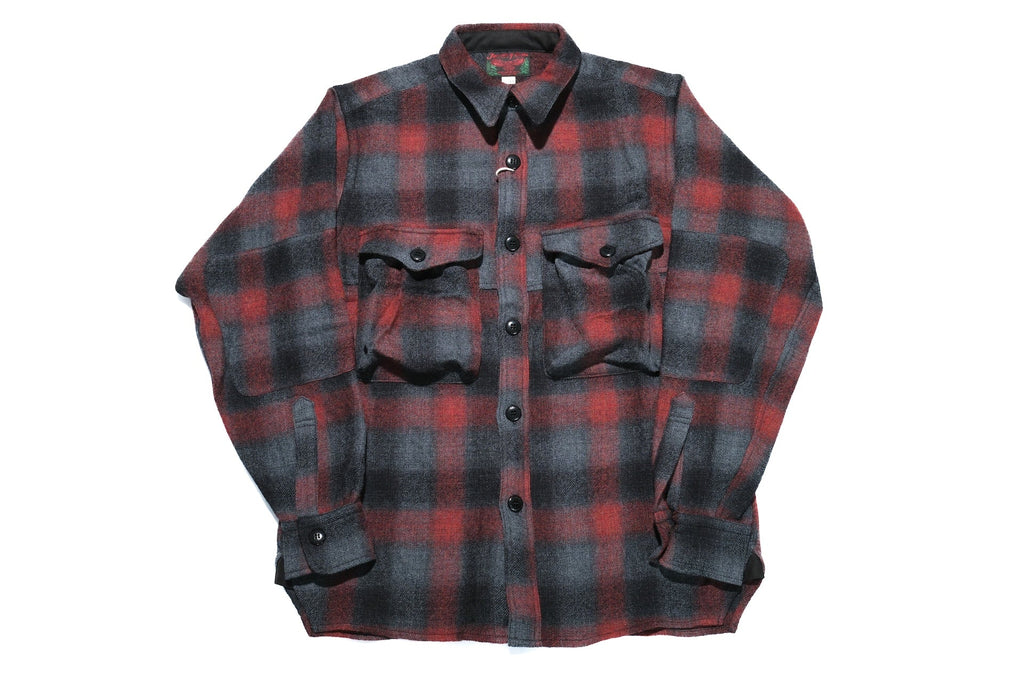 Freewheelers “HIGHBALLER” Ombre Check Wool Logger Shirt (Black X Grey X Red)
