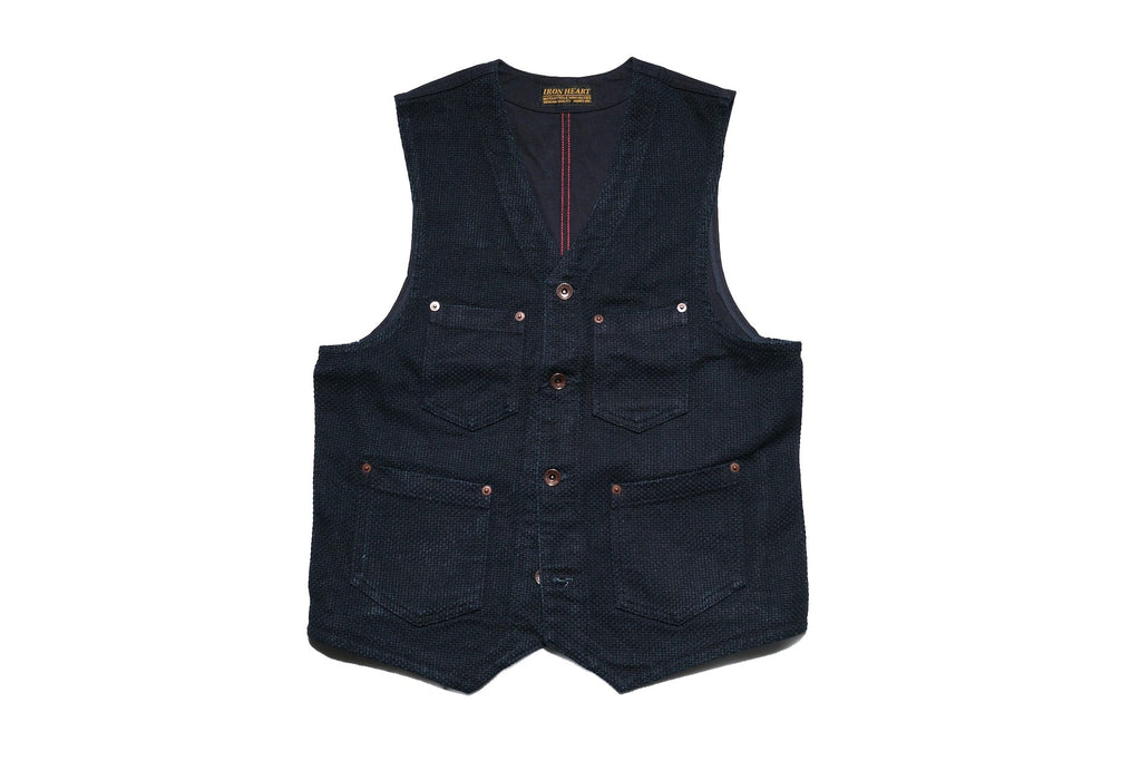Iron Heart 14oz Indigo Dyed Sashiko X Duck Canvas Work Vest