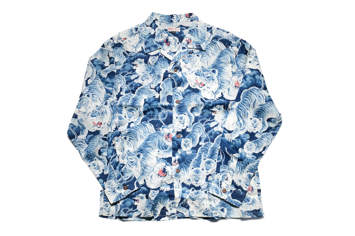 The Flat Head Indigo Dyed "Hundred Tigers" L/S Linen Open Collar Shirt