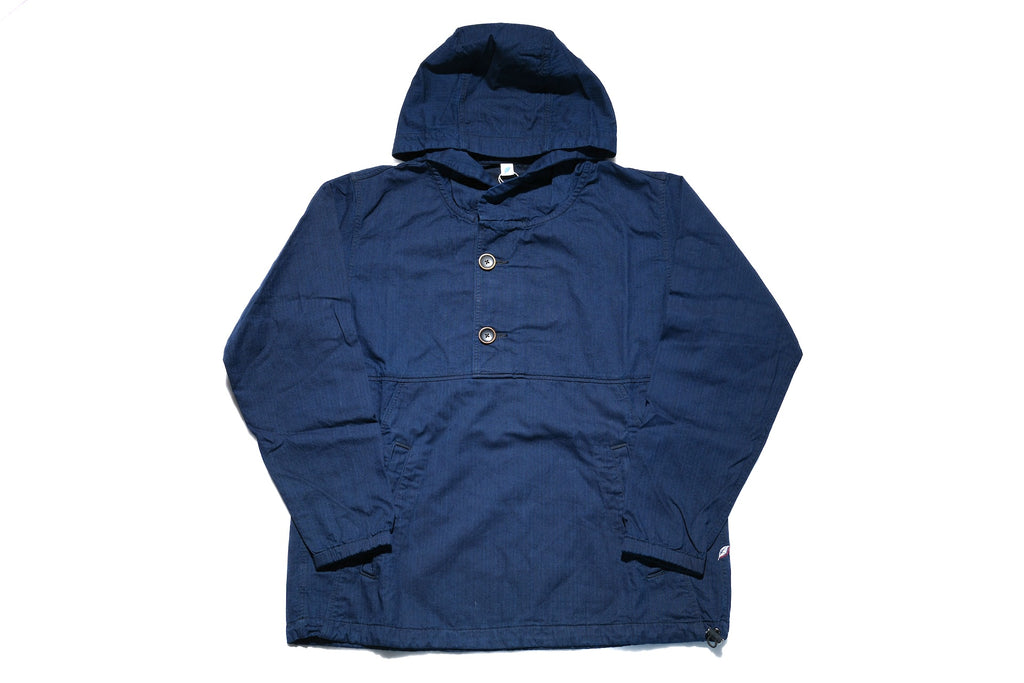 Pure Blue Japan "All-Seasons" HBT Hooded Pullover (Grand Indigo X Black)