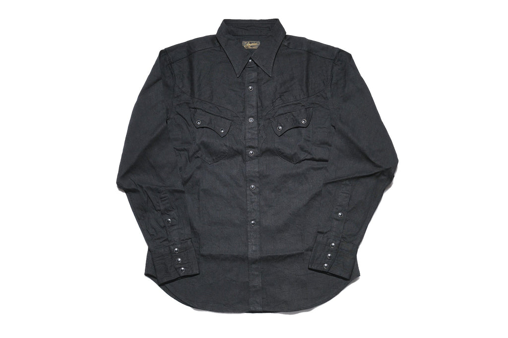 Stevenson Overall Co. 'Cody' 6.5oz Denim Western Shirt (Black)
