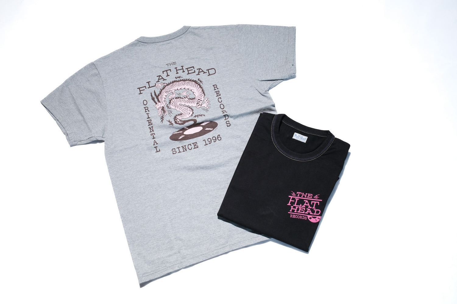 The Flat Head 9oz "Records" Loopwheeled Tee (Grey)