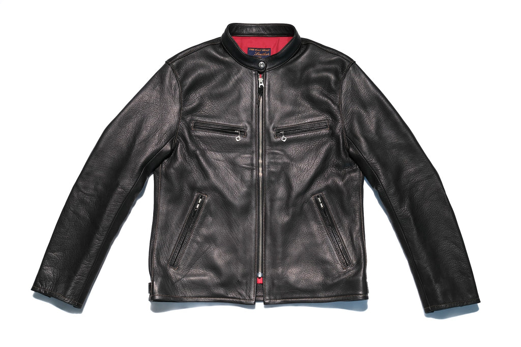 The Flat Head 'Ultimate' Deerskin Stand Collar Single Rider Jacket (Black Teacore)