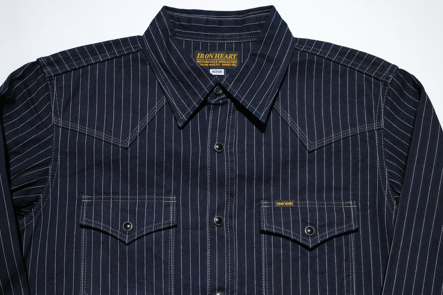 Iron Heart 8.5oz Indigo Dyed Herringbone Stripe Western Shirt