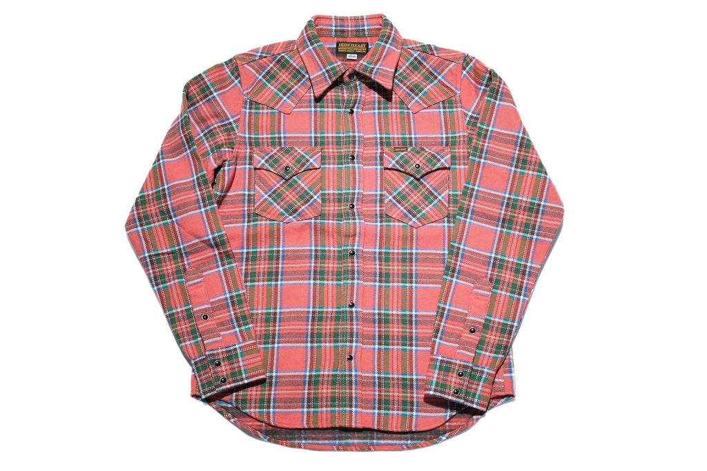 Iron Heart Ultra-Heavy Flannel Crazy Check Western Shirt (Watermelon Red)