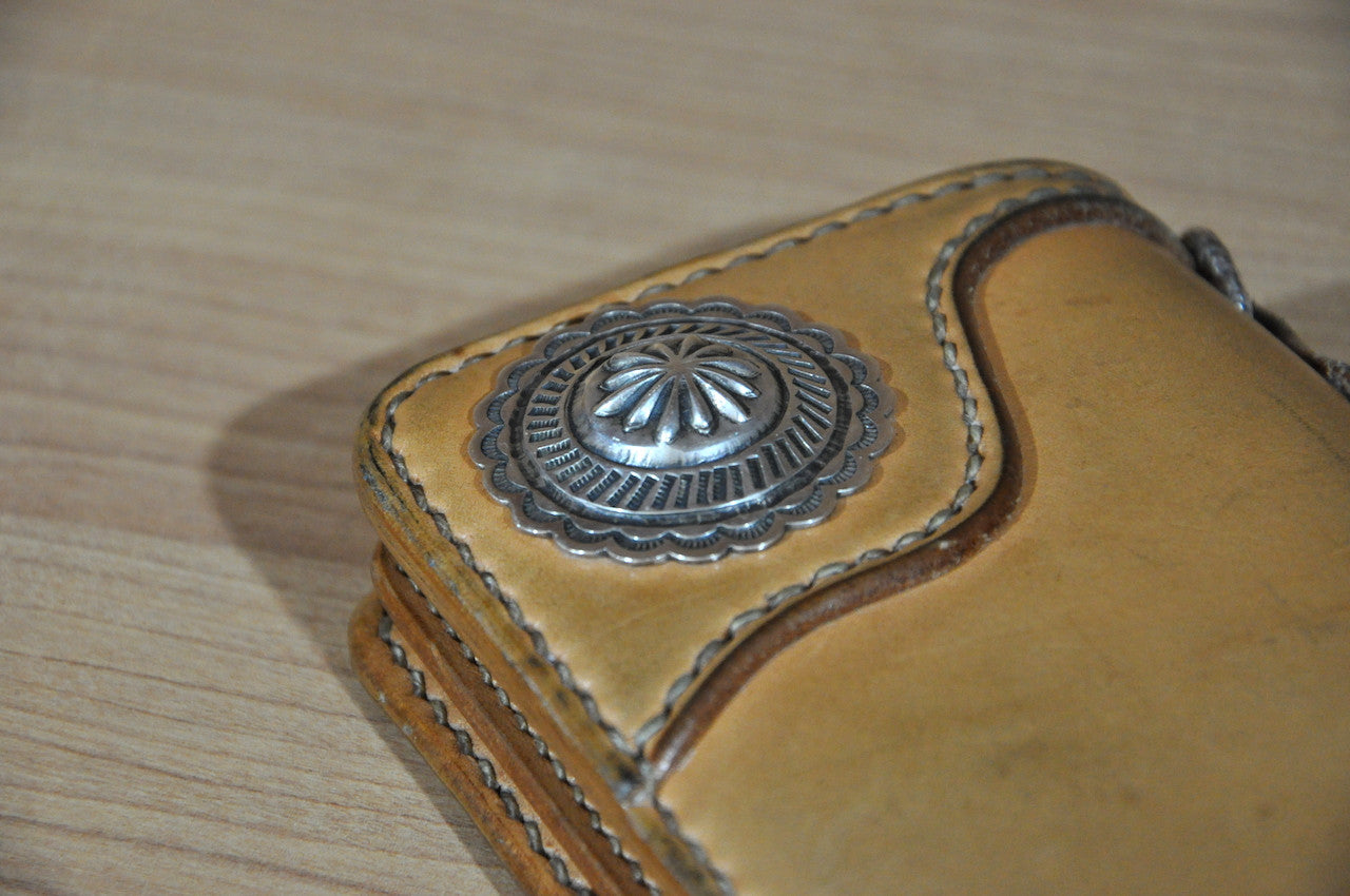 The Flat Head "Silver Concho" Full Grain Long Wallet - 1 year of use