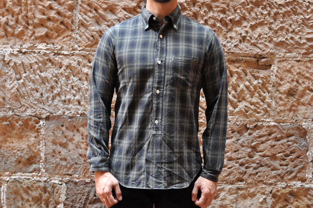 FREEWHEELERS 8OZ OMBRE CHECK SHIRT (GREY)