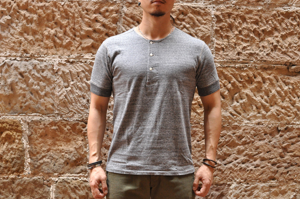 STEVENSON OVERALL CO. 7OZ SUPER SLOW LOOPWHEELED HENLEY TEE (HEATHER GREY)