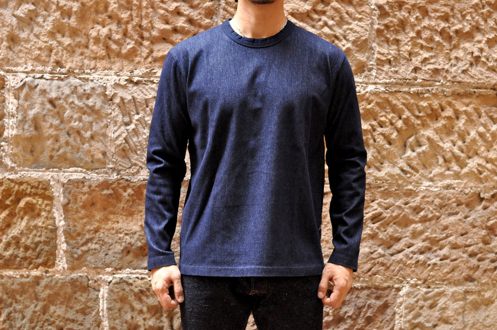 PURE BLUE JAPAN 7.5OZ INDIGO DYED 'FLEX-DENIM' L/S TEE