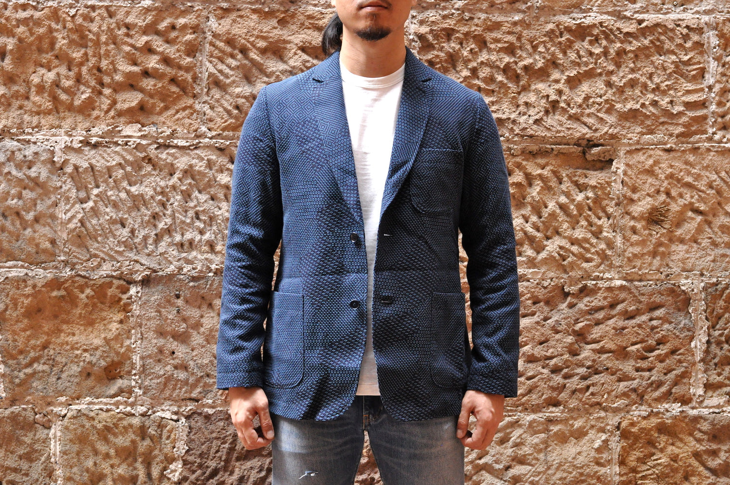 BLUE BLUE JAPAN INDIGO DYED SASHIKO PATCHWORK BLAZER