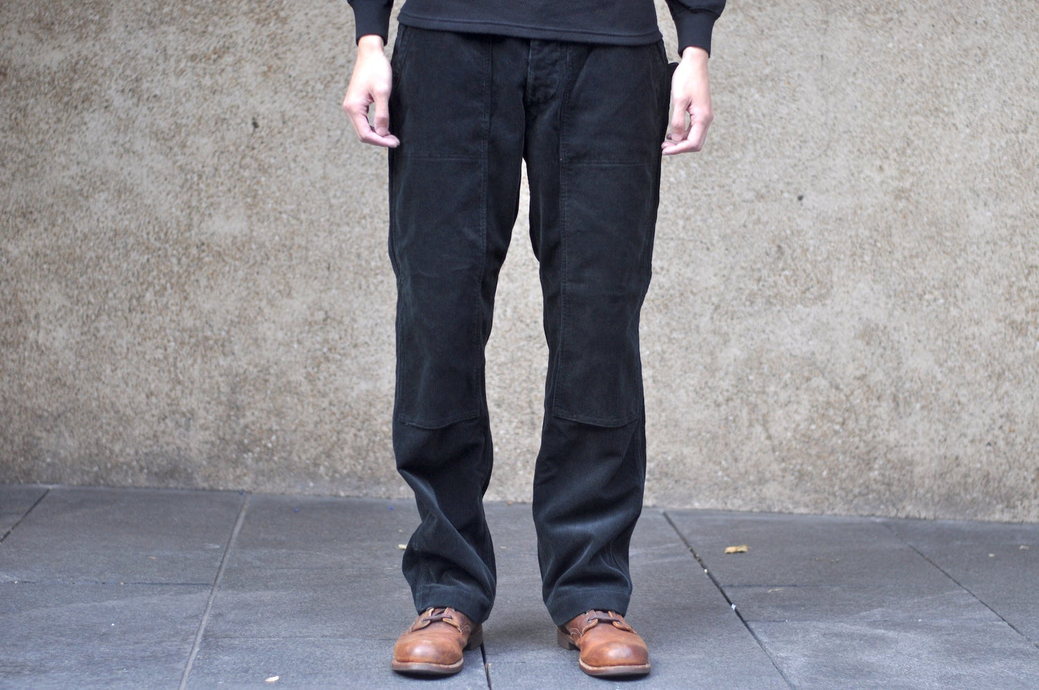 Freewheelers Heavyweight Corduroy "Chopper Builder" Work Trousers (Rude Black)