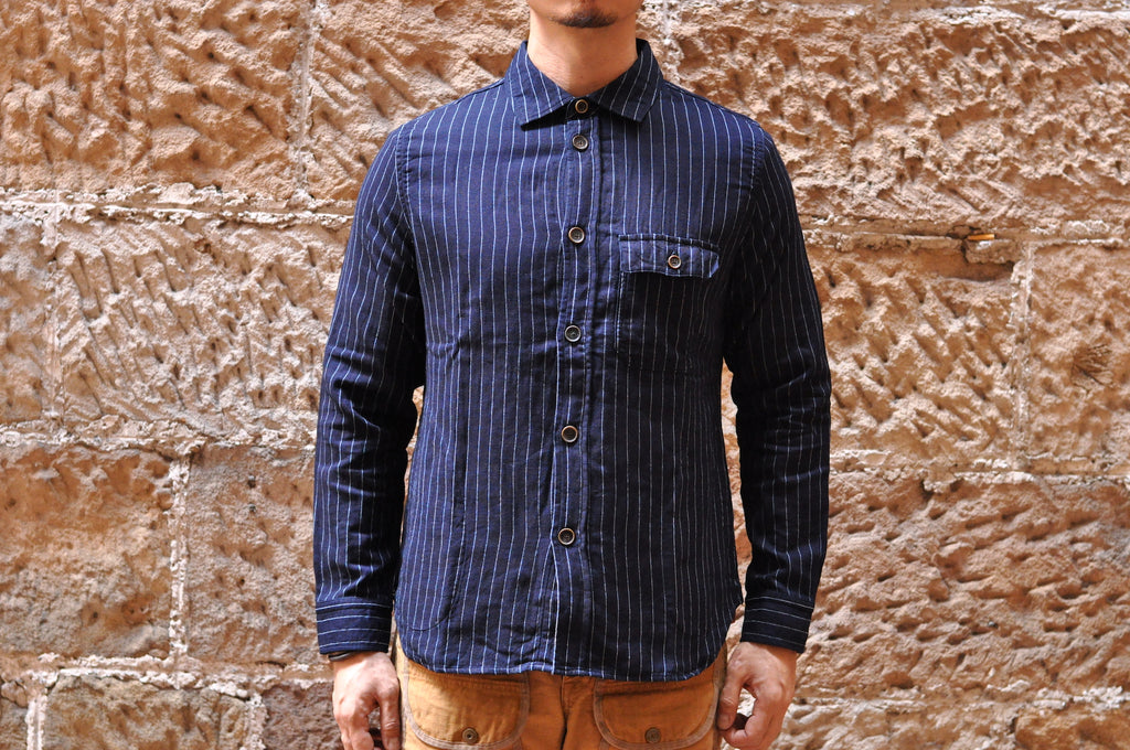 PURE BLUE JAPAN INDIGO STRIPED WABASH GAUZE C.P.O SHIRT