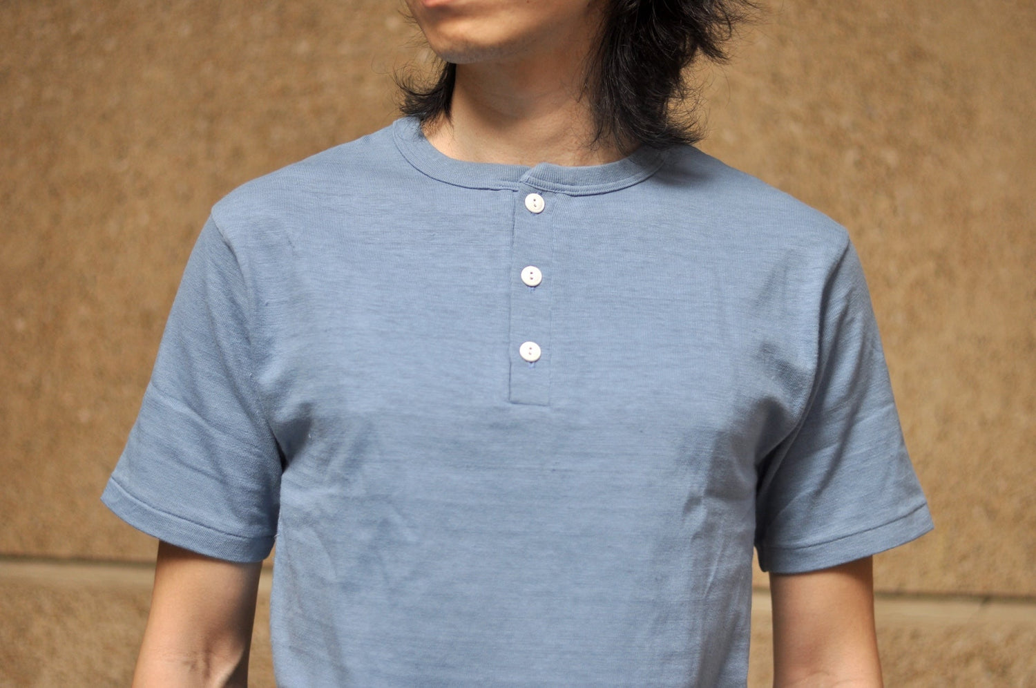Warehouse 5.5oz "Bamboo Textured" Henley Tee (Pale Blue)