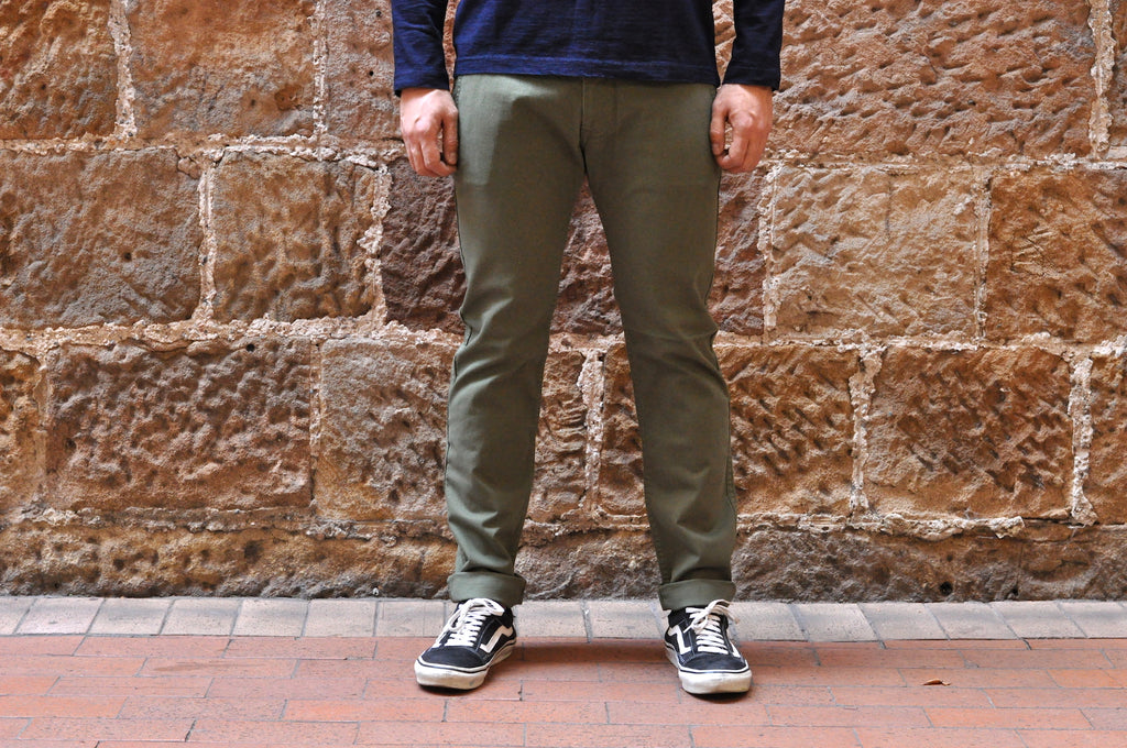 Pure Blue Japan 11oz Slim Tapered Chinos (Olive)