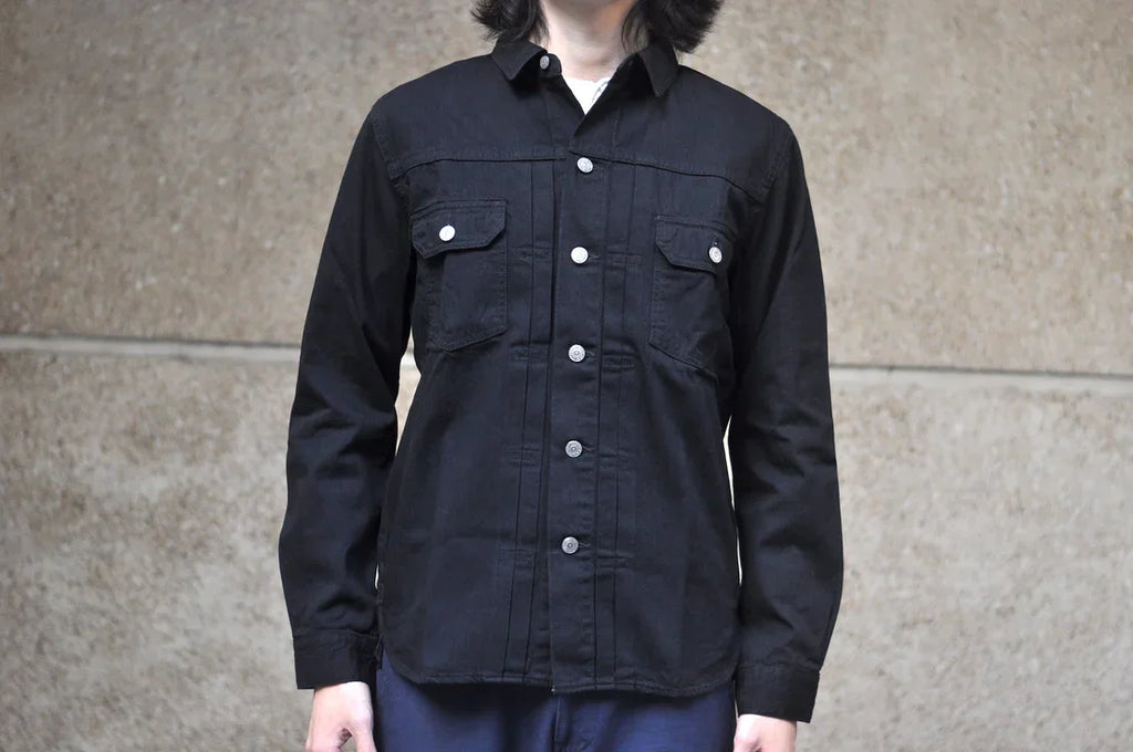 Pure Blue Japan 8oz Denim "Type 2" Jacketed Shirt (Solid Black)