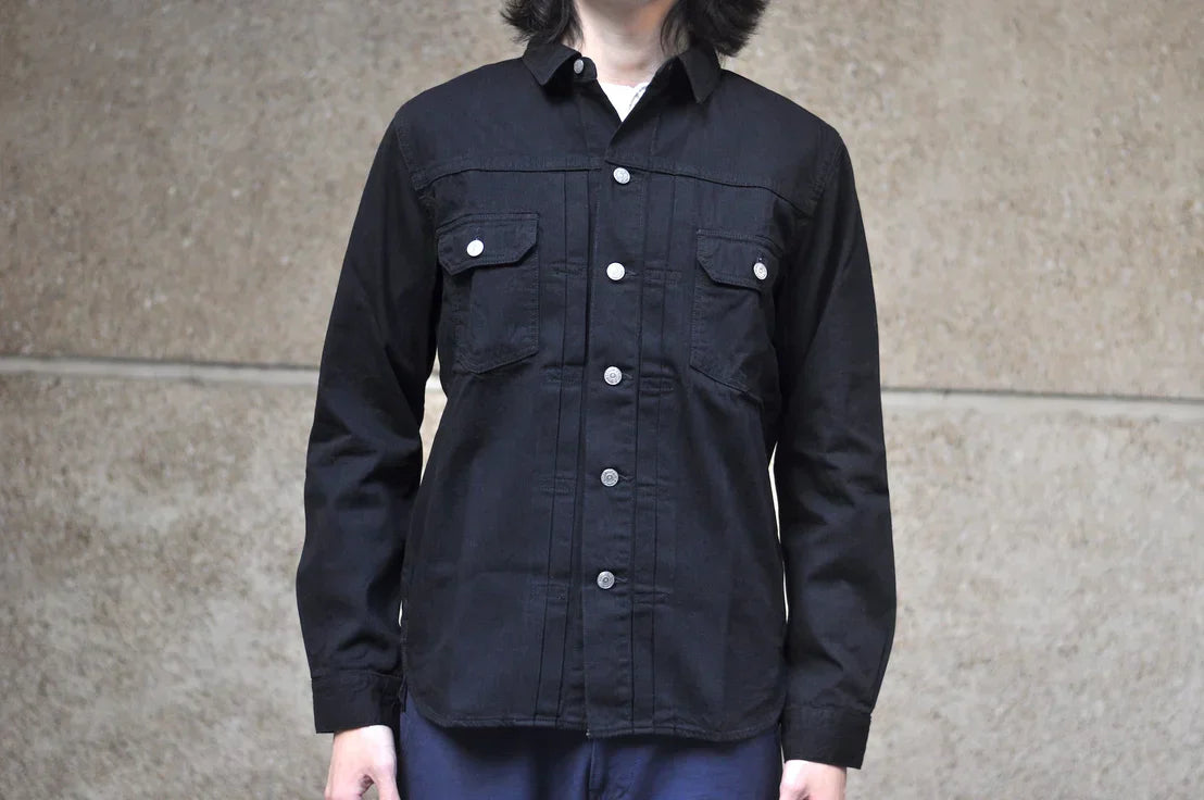 Pure Blue Japan 8oz Denim "Type 2" Jacketed Shirt (Solid Black)
