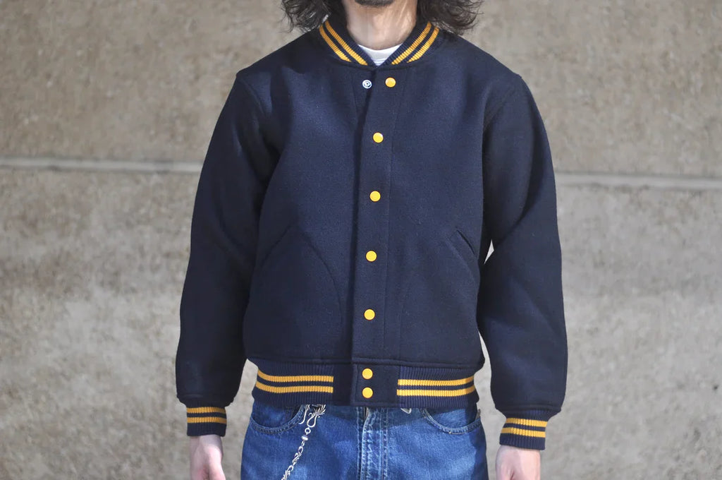 Warehouse Co. 1950s U.S Navy Melton Wool Varsity Jacket (Navy)