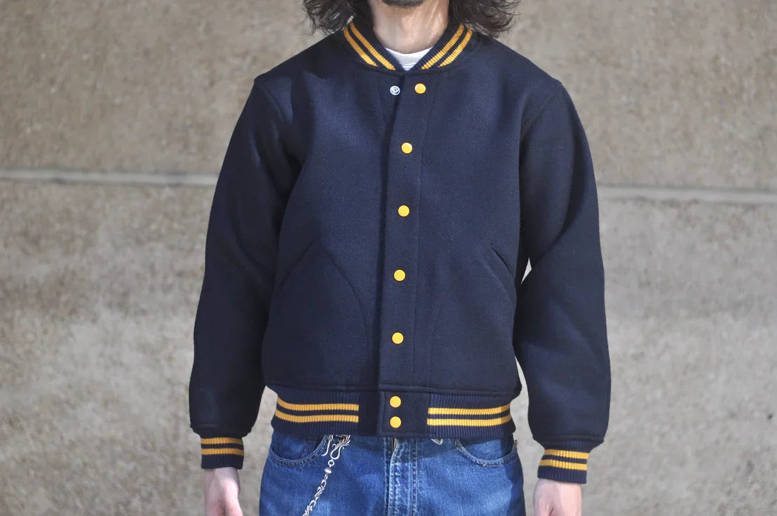 Warehouse Co. 1950s U.S Navy Melton Wool Varsity Jacket (Navy)