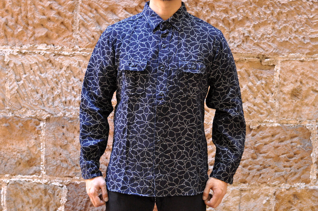 MOMOTARO 13OZ INDIGO FLOWER JACQUARD SHIRT