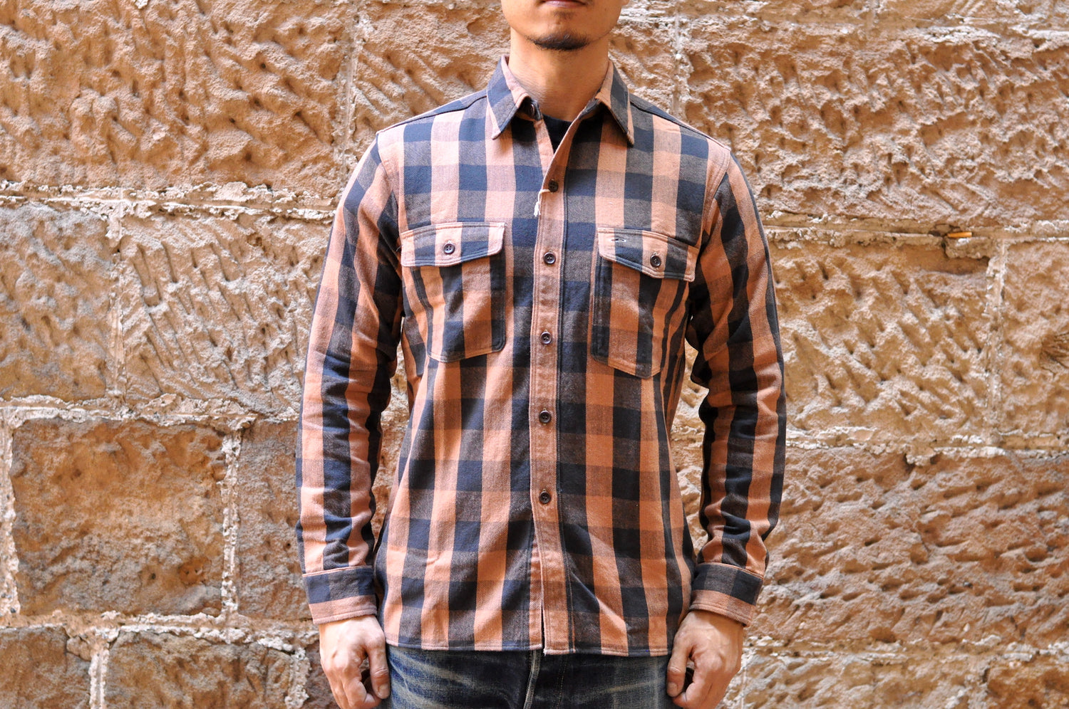 WAREHOUSE 11OZ SELVAGE FLANNEL EARLY WORKSHIRT (AMBER)