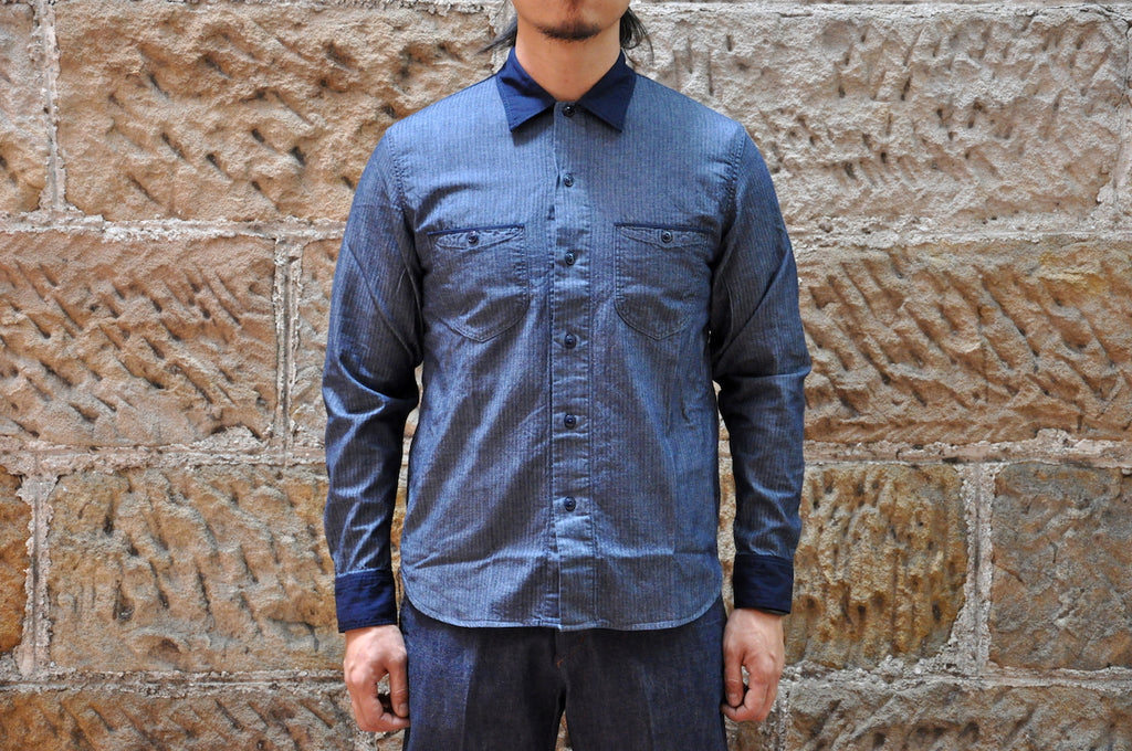 Stevenson Overall 8oz  ‘Autoboy’ HBT Shirt (Light Indigo X Dark Indigo)