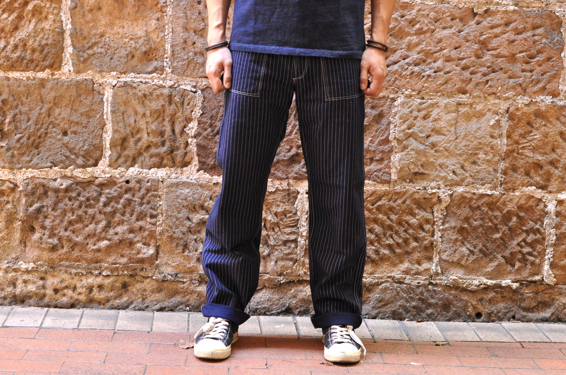 パンツ Freewheelers Hickory Stripe Work Pants Sugarcane-hickory-stripe2-