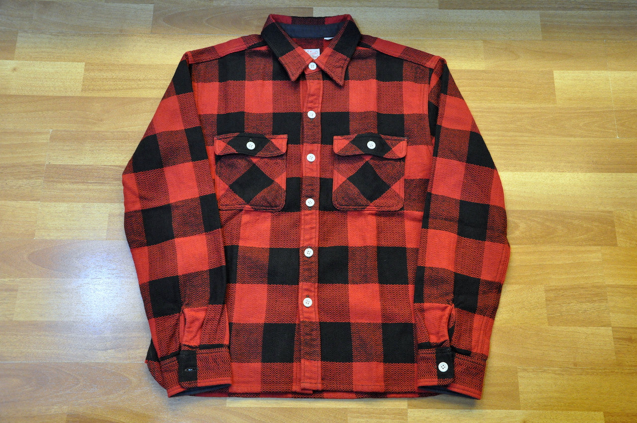 The Flat Head  Heavy Selvage Flannel Work Shirt(Red)