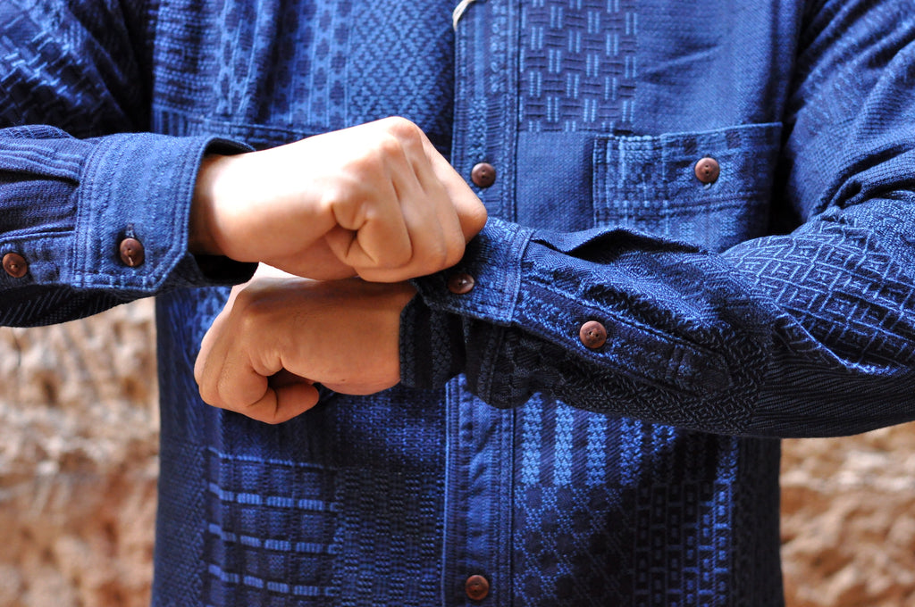 STUDIO D'ARTISAN INDIGO 'PATCHWORK STYLE' WORKSHIRT