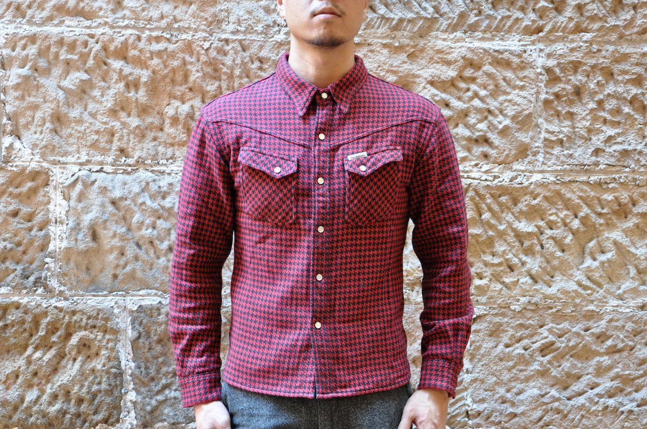 The Flat Head "Houndstooth" Heavy Flannel Western Shirt (Wine)