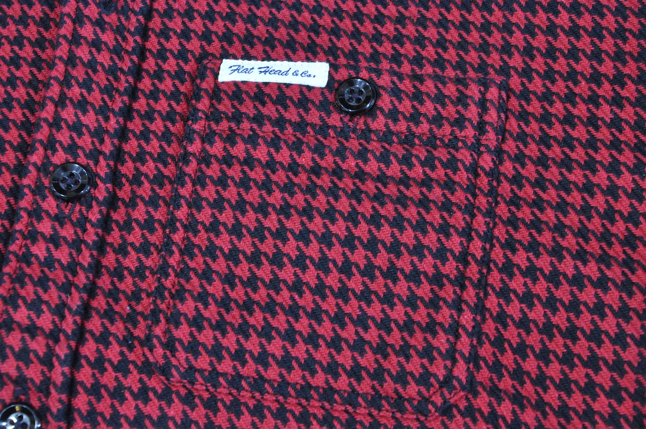 The Flat Head "Houndstooth" Heavy Flannel Work Shirt (Wine)