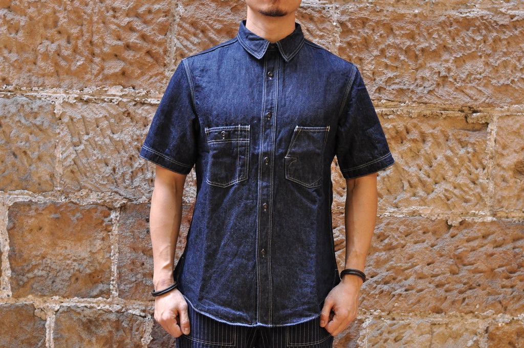 FREEWHEELERS 9.5OZ COTTON/LINEN DENIM "IRONALLS" S/S SHIRT