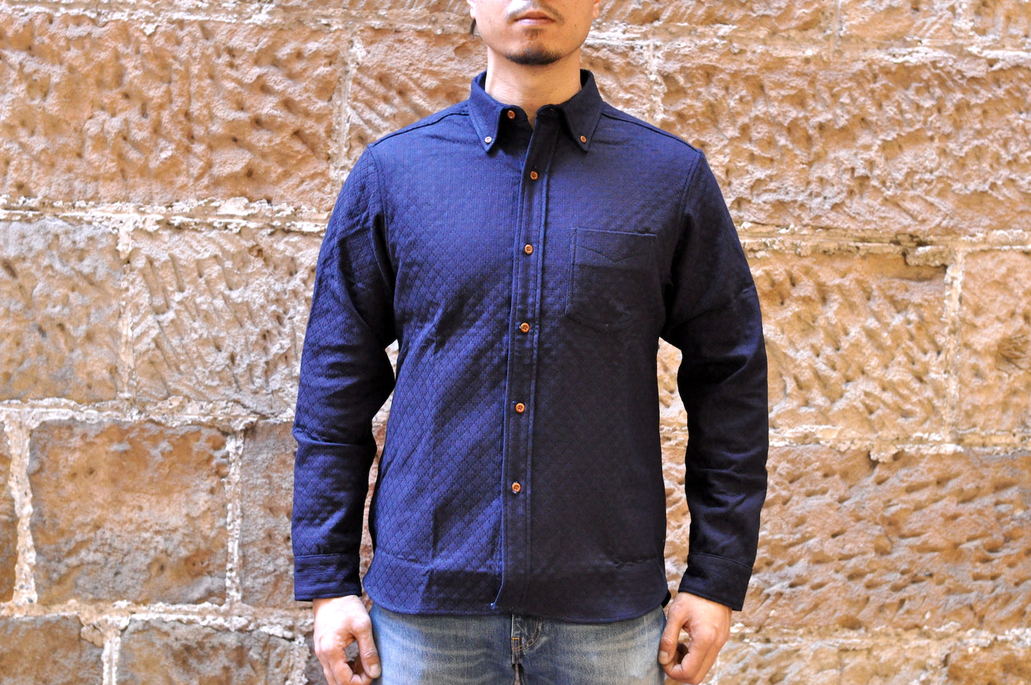 UNIQUE GARMENT 15OZ INDIGO SASHIKO 'GATSBY' OXFORD SHIRT