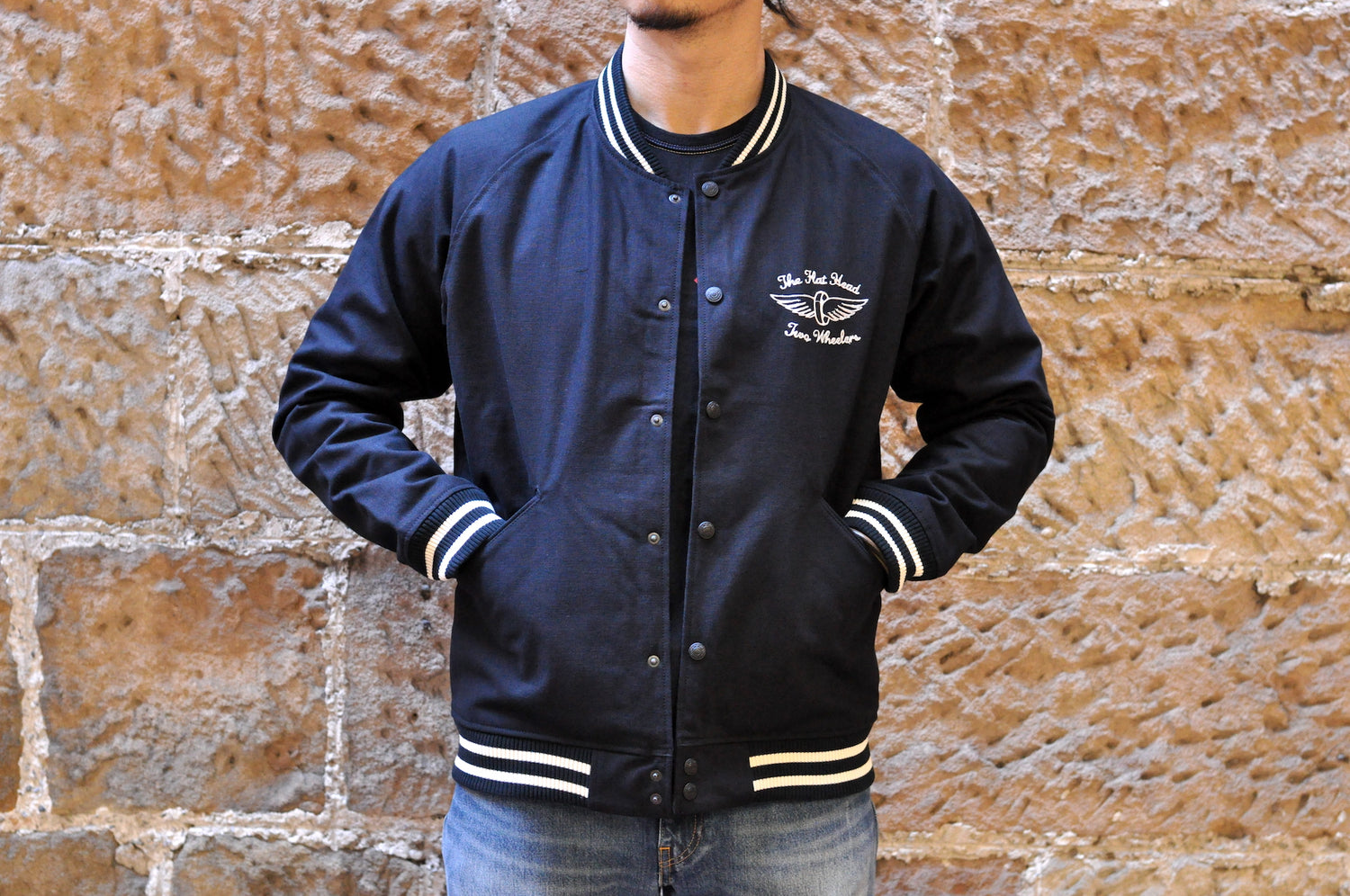 THE FLAT HEAD REVERSIBLE DUCK CANVAS STADIUM JACKET