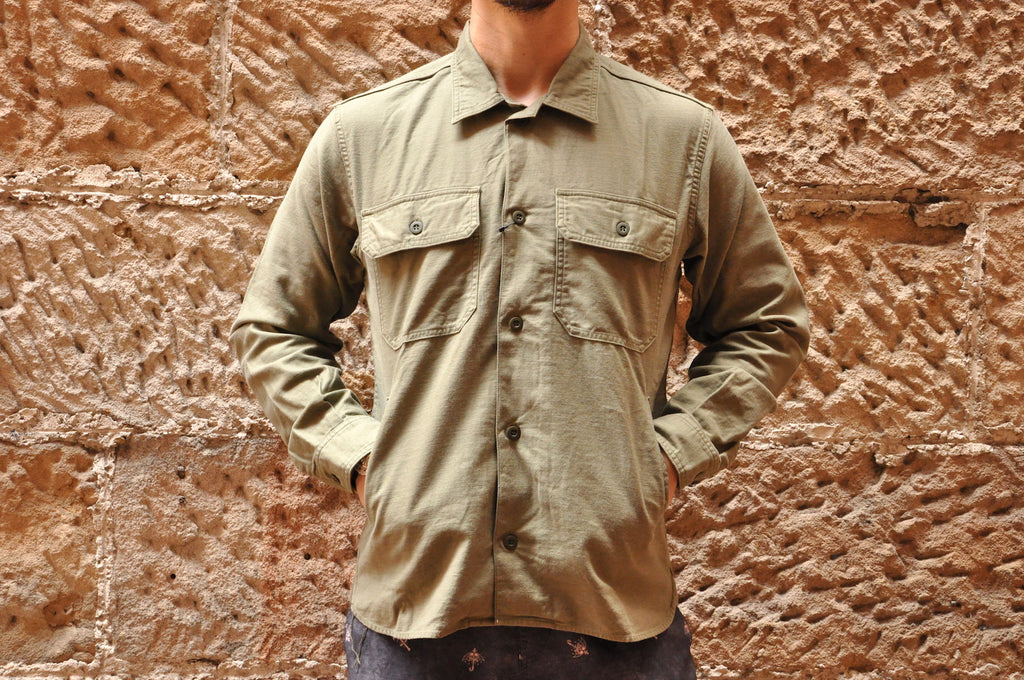 MOMOTARO 9OZ MILITARY SATIN JACKETED SHIRT (OLIVE)