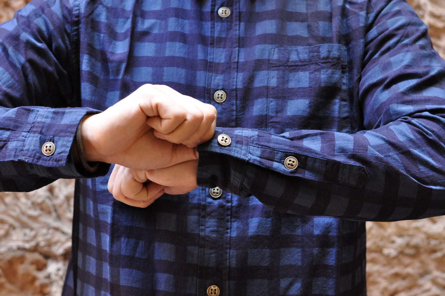 PURE BLUE JAPAN 8OZ INDIGO CHECK JACQUARD SHIRT