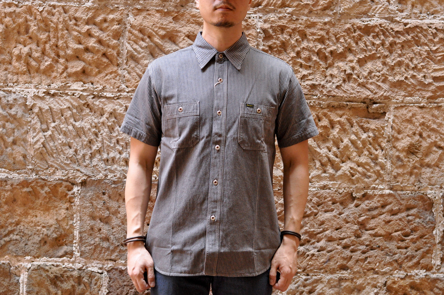 STUDIO D'ARTISAN "RAILWAY" HICKORY S/S WORKSHIRT (GREY)