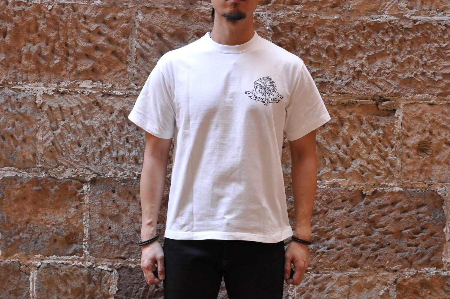 IRON HEART 7.5OZ "NATIVE INDIAN" LOOPWHEELED TEE (WHITE)