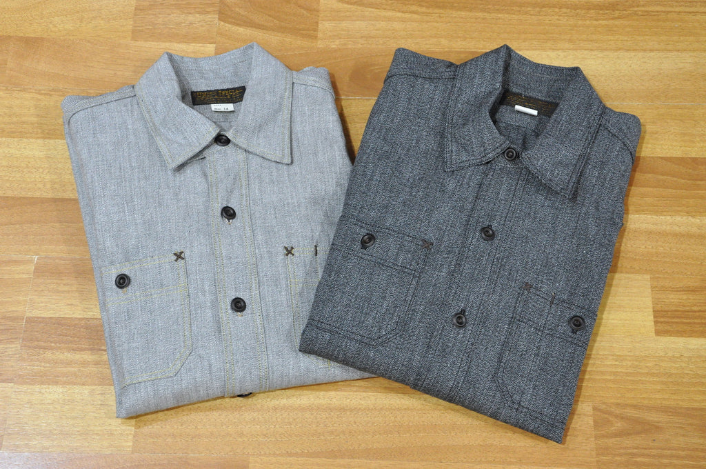 Freewheelers "Neal" White/Black Pepper Selvage Chambray Shirts