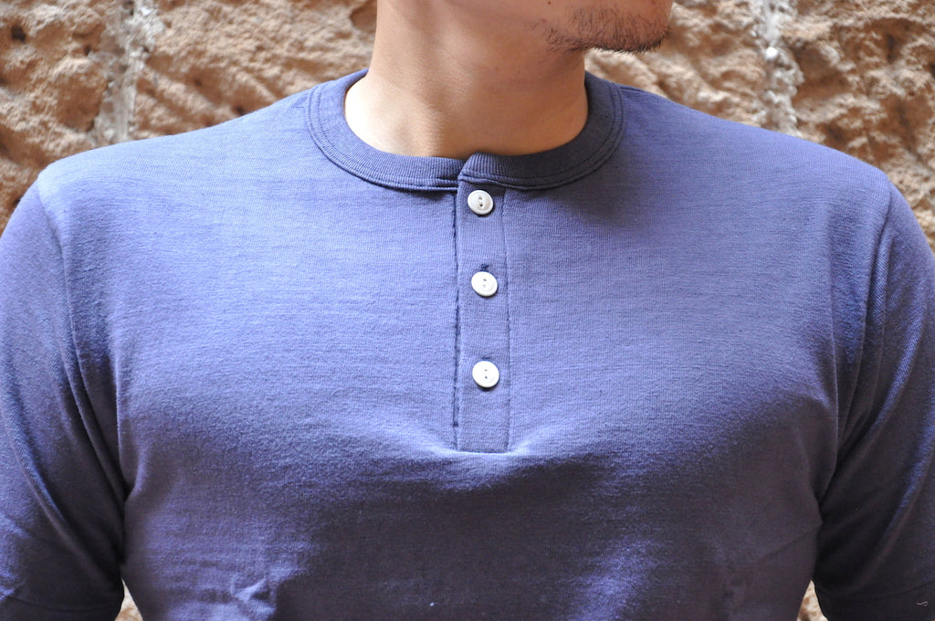 Warehouse "Bamboo Textured" Loopwheel Henley Tee (Faded Navy)